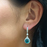 Blue Zircon and Diamond Dangle 18K White Gold Earrings, circa 1980s