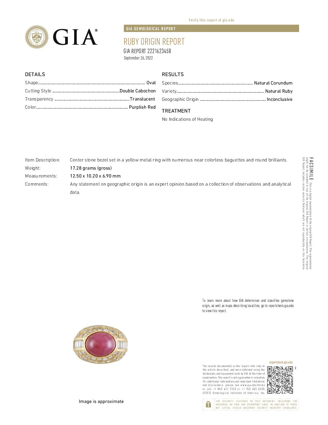 Cabochon Ruby and Diamond 18K Yellow Gold Ring