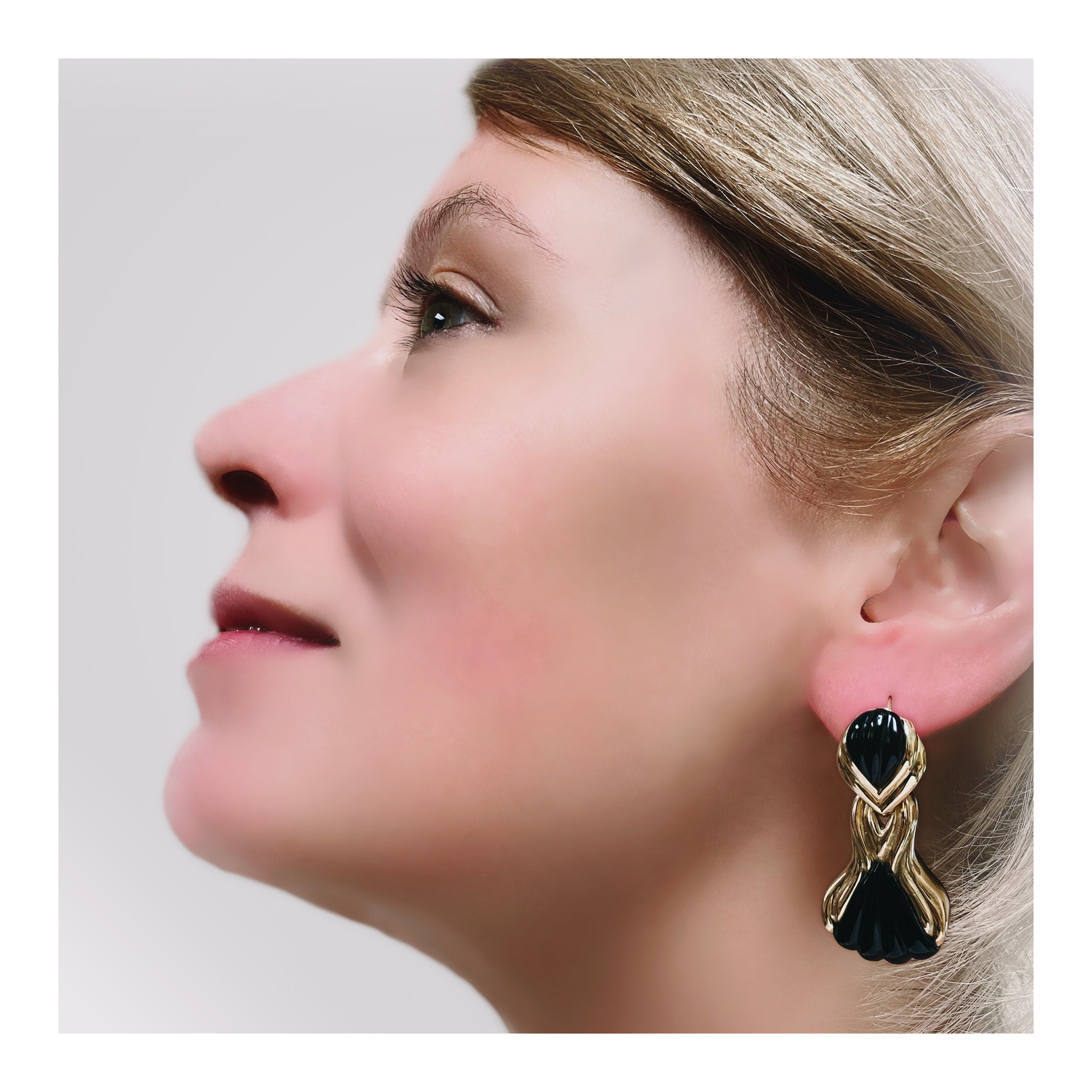 Carved Black Onyx 18K Yellow Gold Earrings by Wander