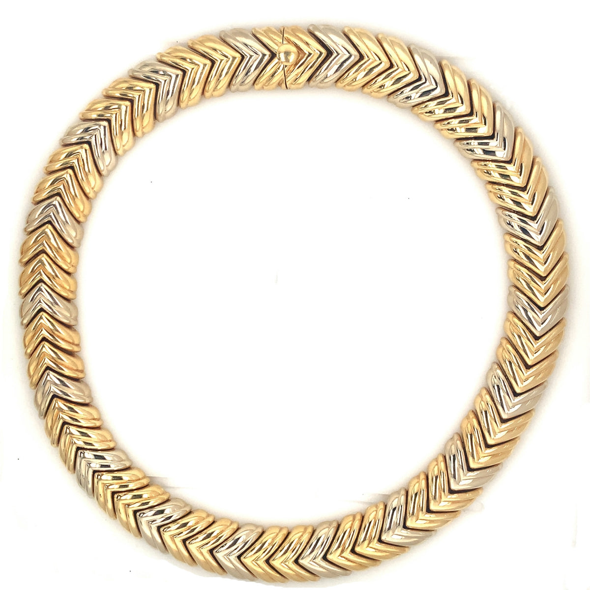 Chevron Link 18K Yellow and White Gold Necklace, circa 1970s