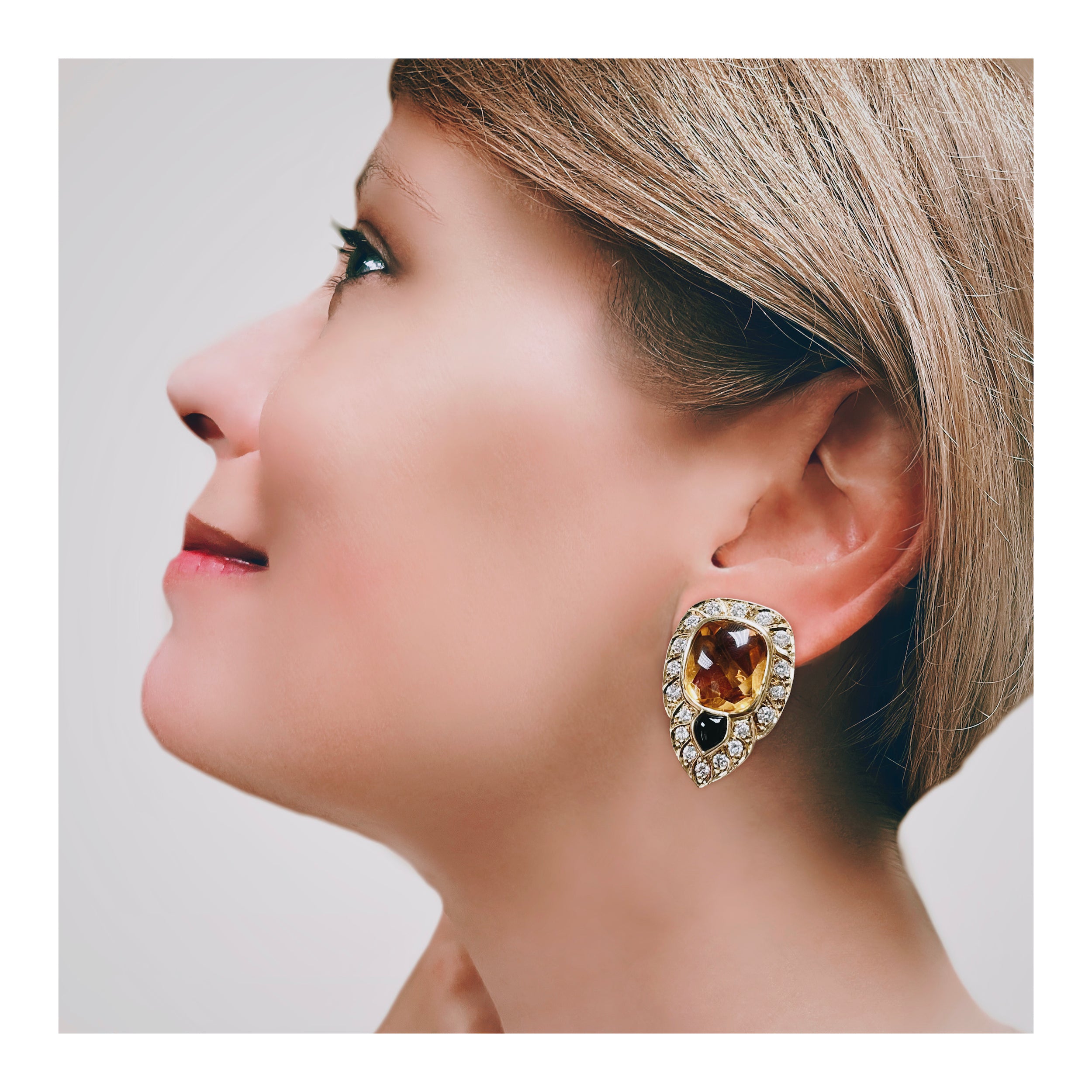Citrine, Onyx and Diamond 18K Gold Earrings by Chaumet