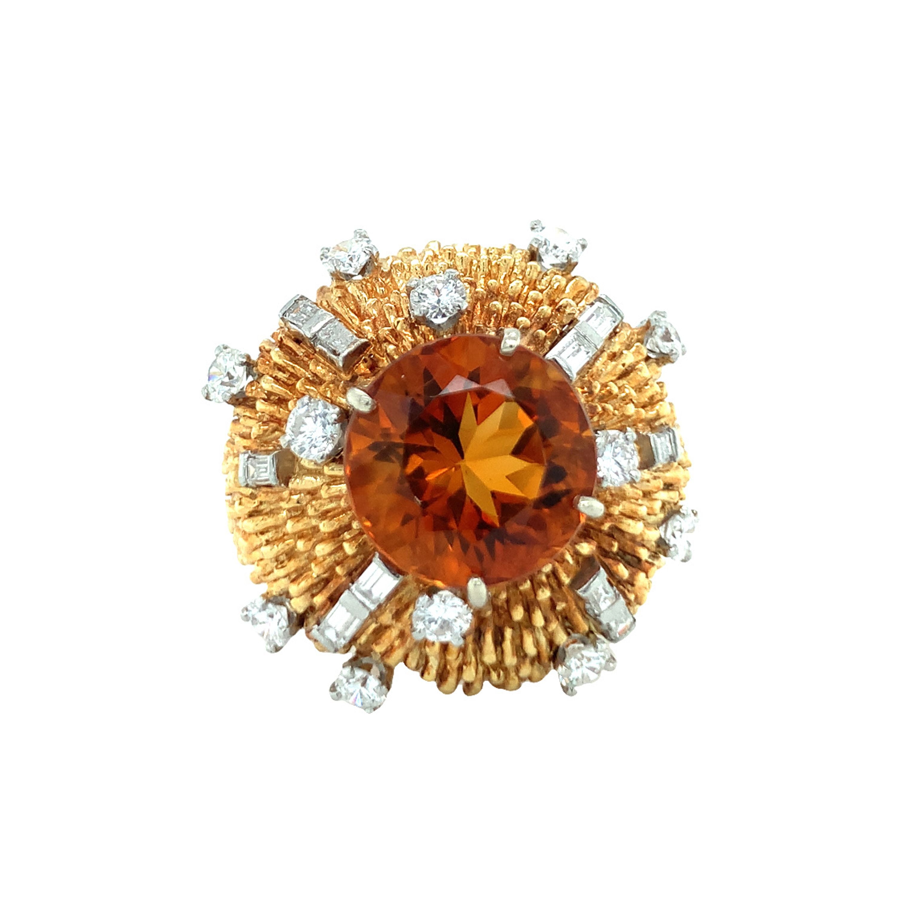 Citrine and Diamond 18K Gold and Platinum Ring