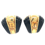 Citrine and Onyx 18k Yellow Gold Earclips, circa 1970s