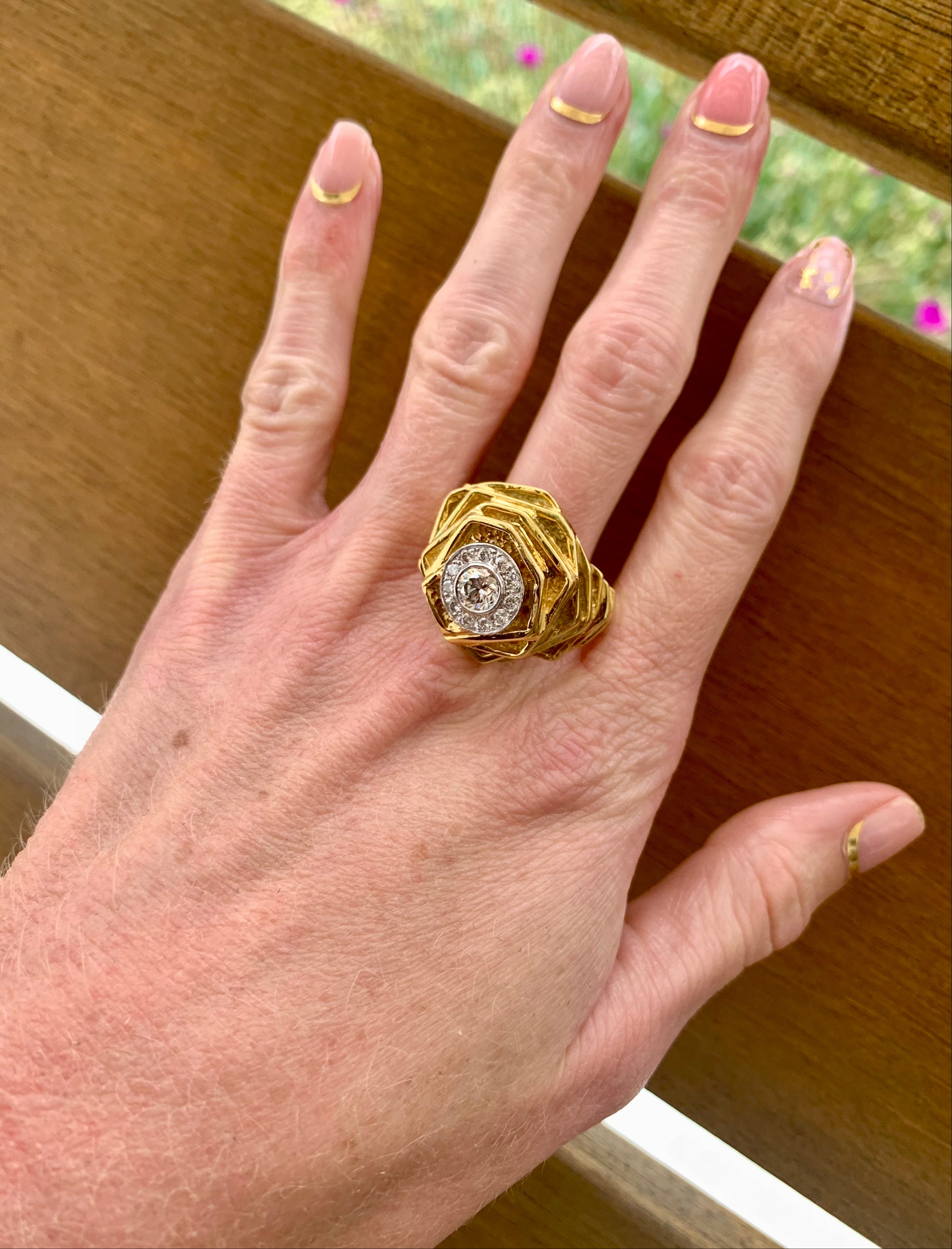 Diamond 18K Yellow Gold Cocktail Ring, circa 1970s