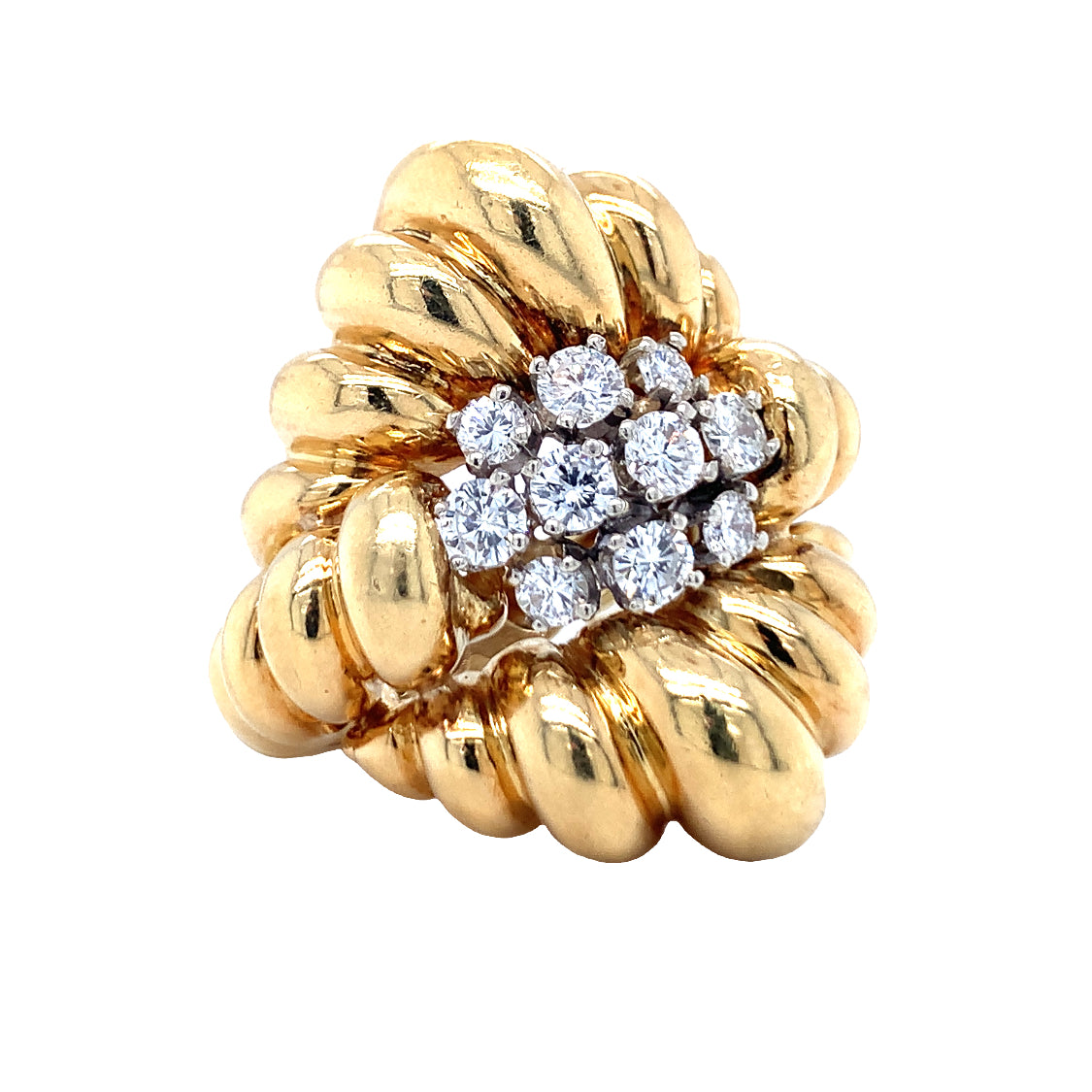 Diamond 18K Yellow Gold Fluted Ring