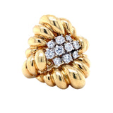 Diamond 18K Yellow Gold Fluted Ring