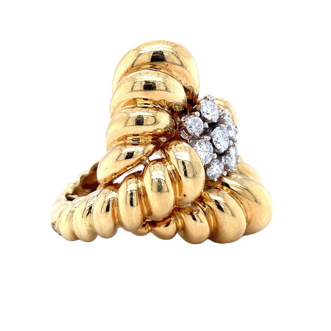 Diamond 18K Yellow Gold Fluted Ring