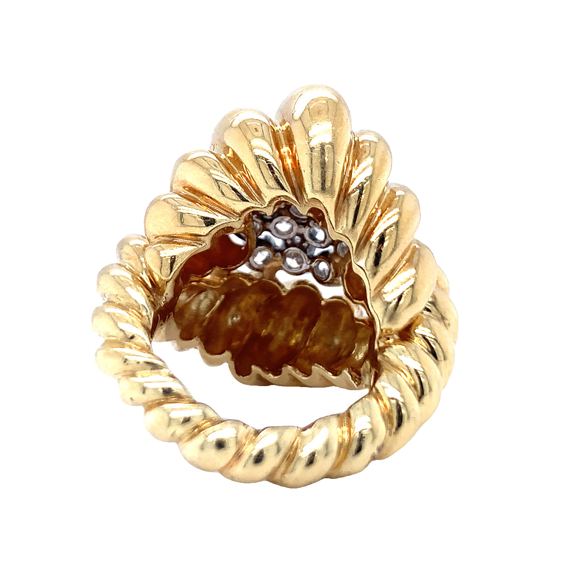 Diamond 18K Yellow Gold Fluted Ring
