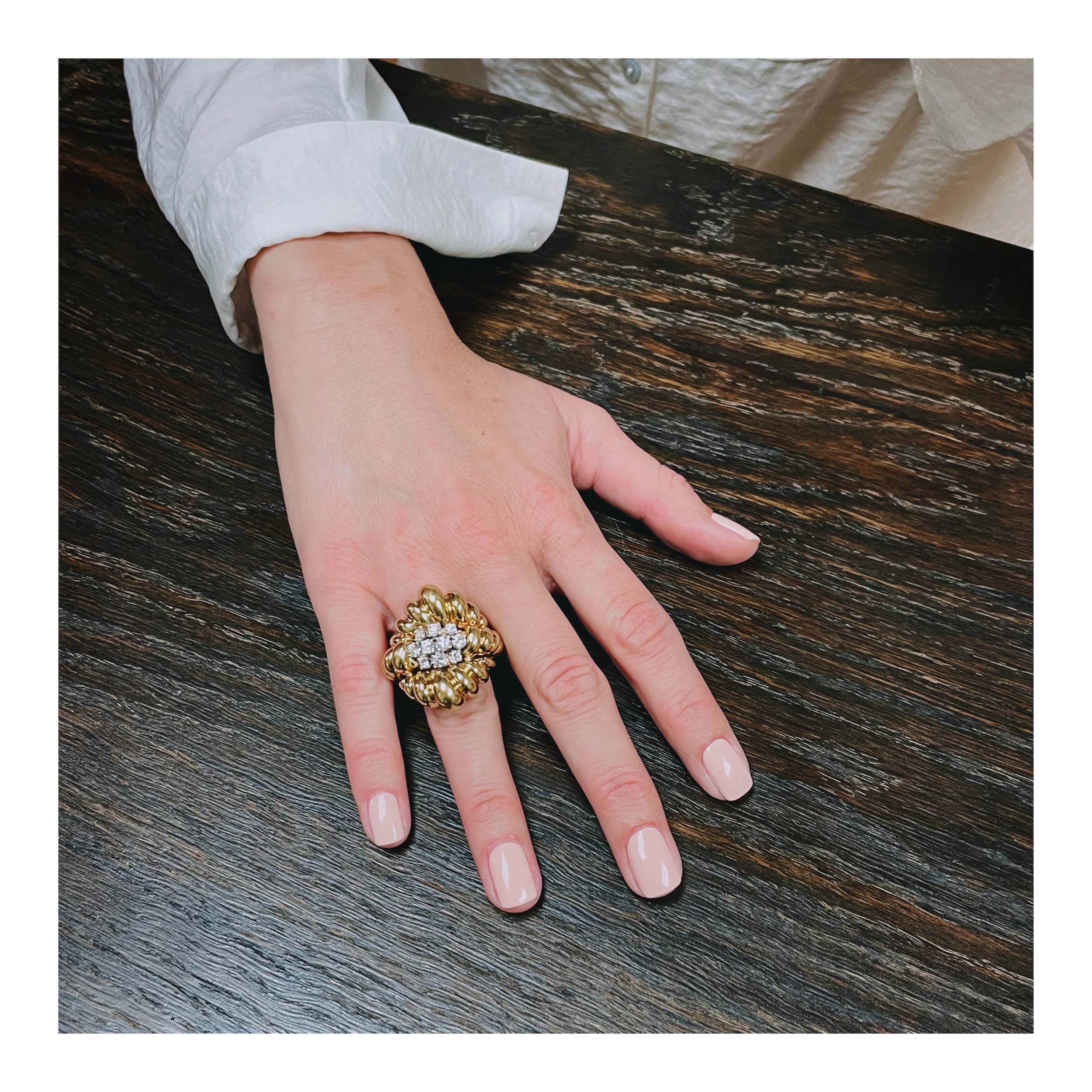 Diamond 18K Yellow Gold Fluted Ring
