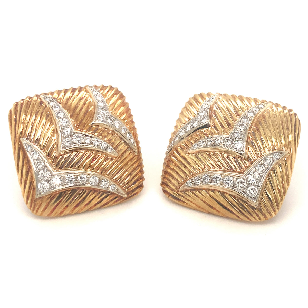 Diamond 18k Yellow Gold Earclips, circa 1960s