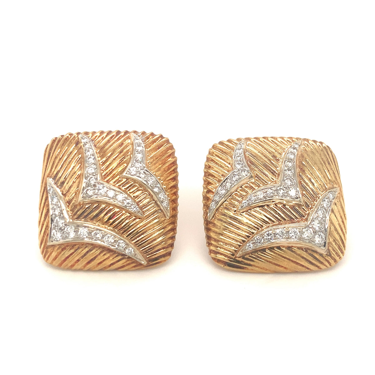 Diamond 18k Yellow Gold Earclips, circa 1960s