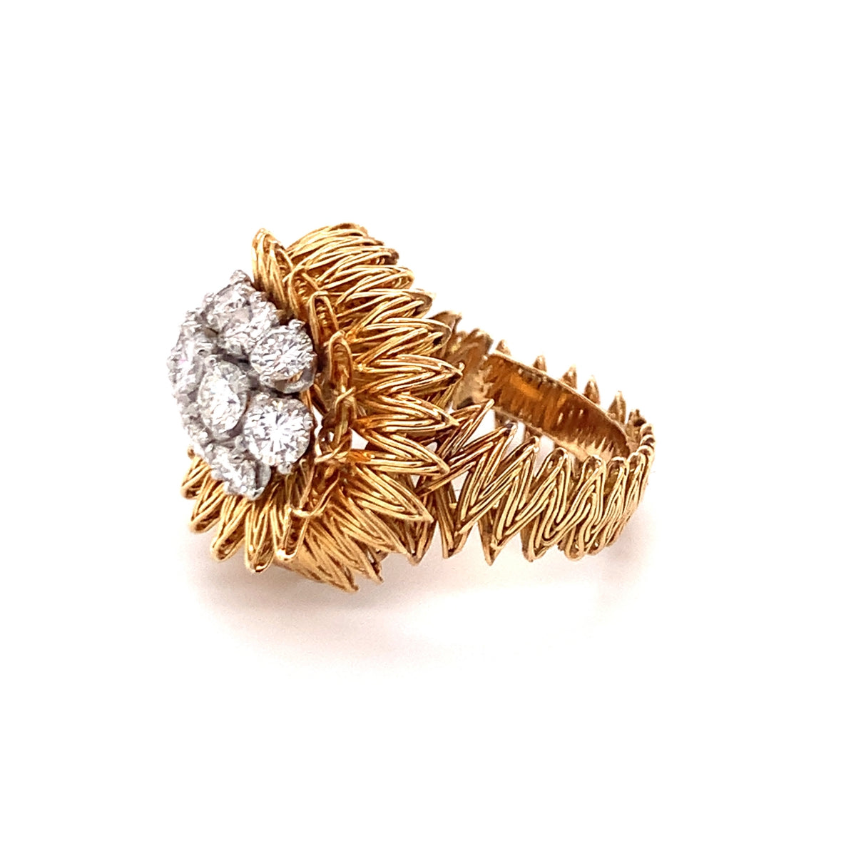 Diamond Cluster 18K Yellow Gold Ring, circa 1960s