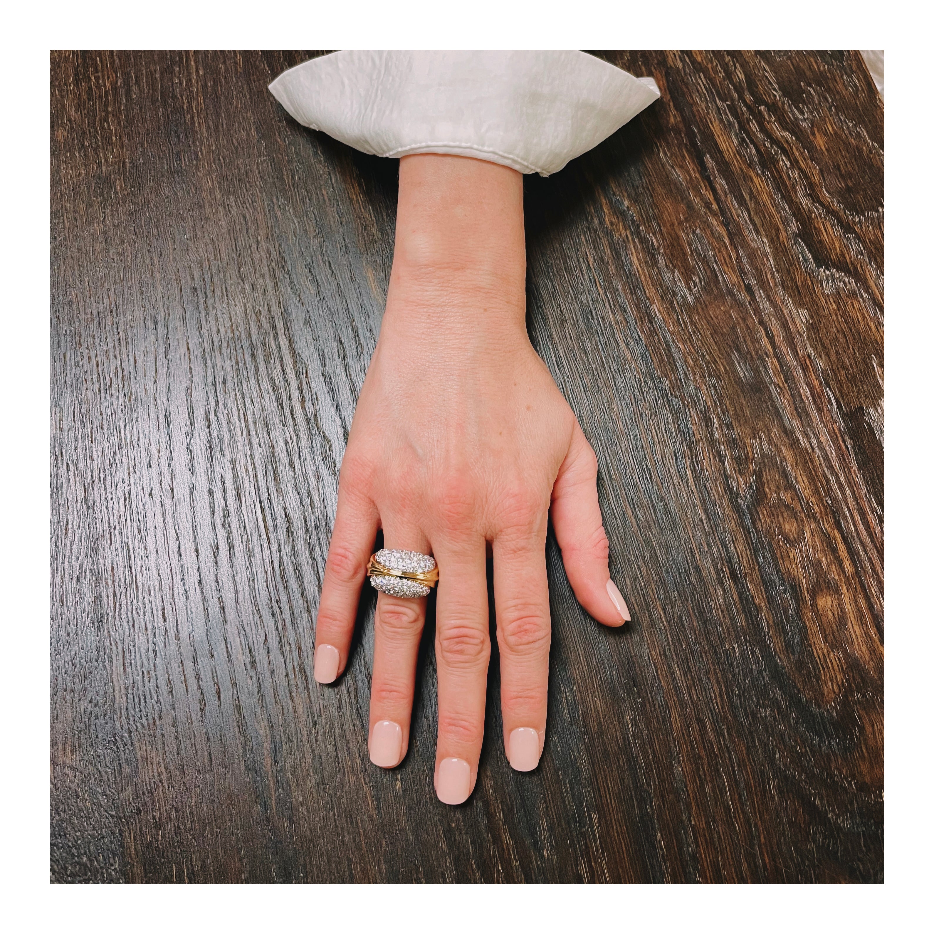 Diamond Dome 18K Yellow Gold and Platinum Ring, circa 1970s