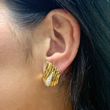 Diamond Fluted 18k Yellow Gold Earrings, circa 1960s