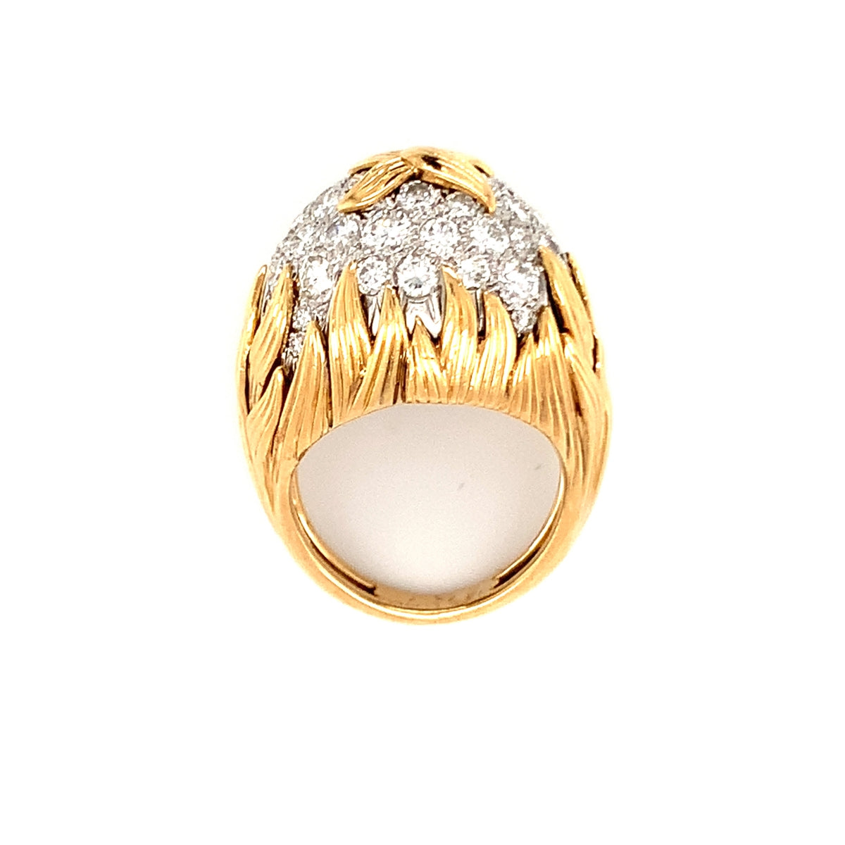 Diamond Pave Dome 18K Yellow Gold Ring, circa 1960s