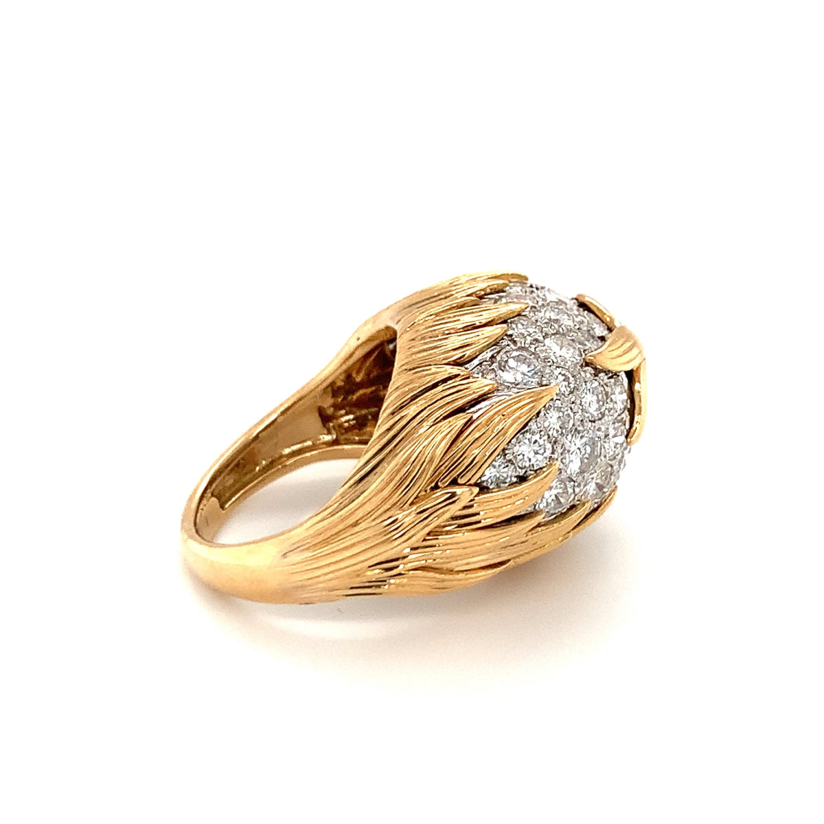 Diamond Pave Dome 18K Yellow Gold Ring, circa 1960s