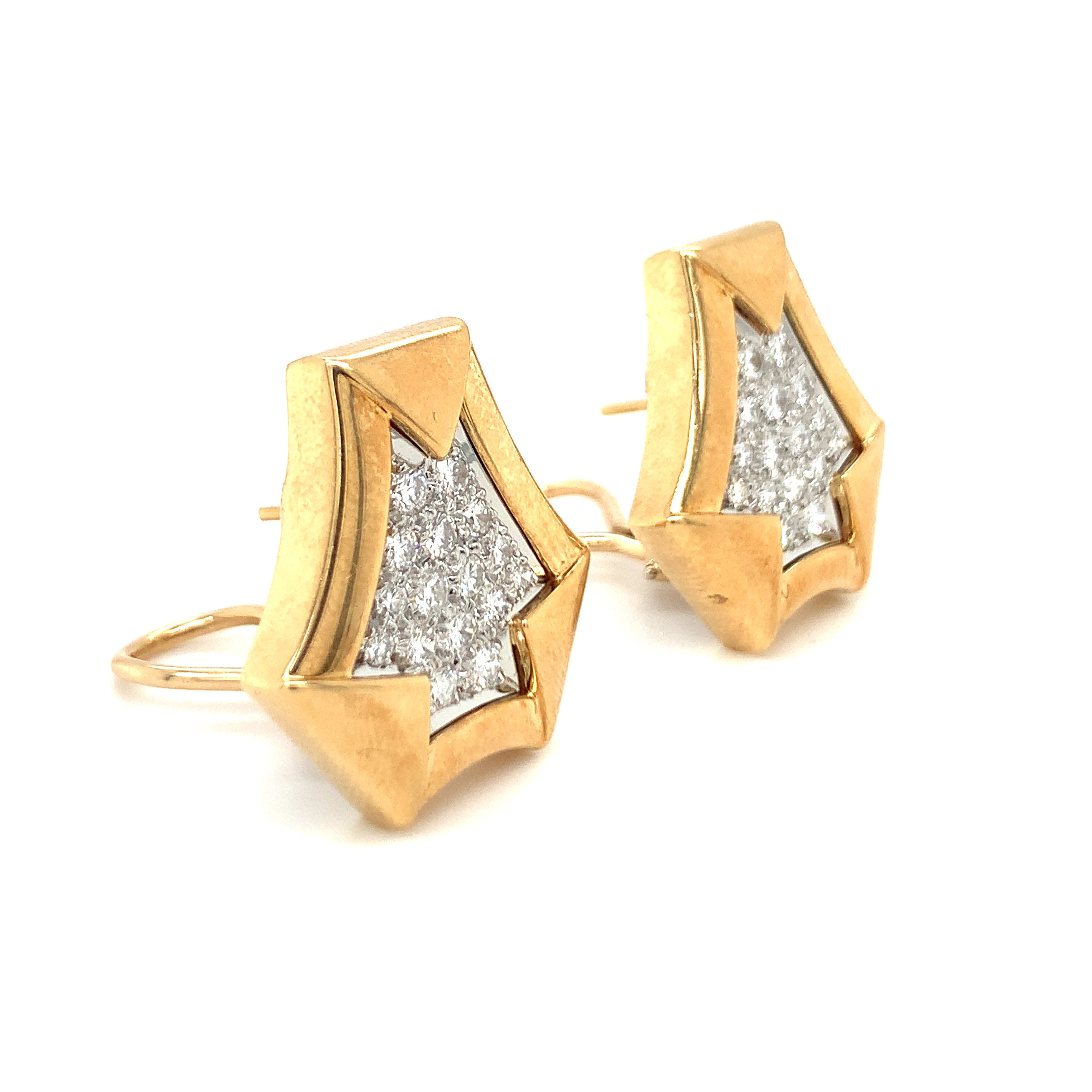 Diamond Pave Platinum and 18K Gold Earrings
