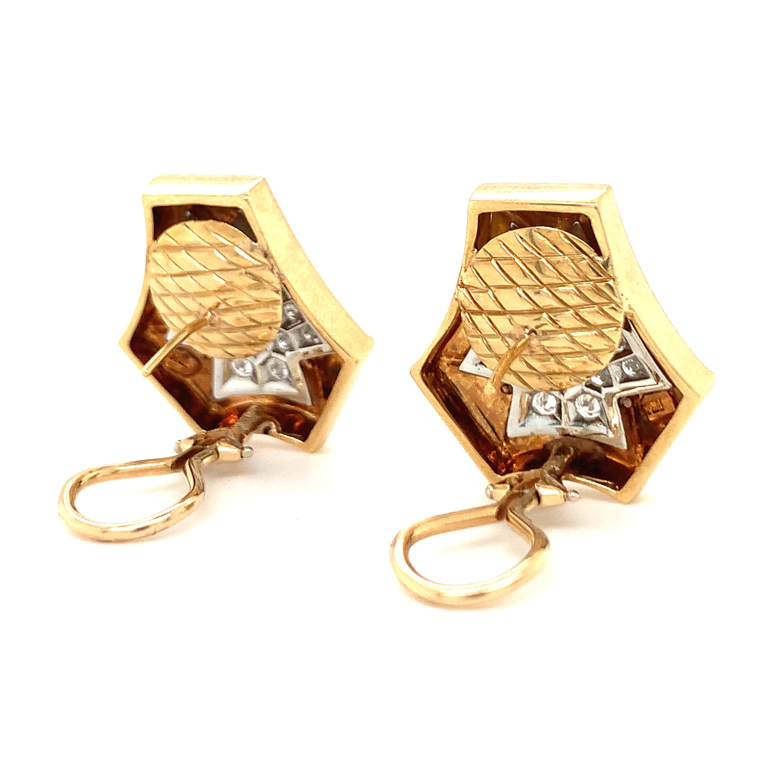 Diamond Pave Platinum and 18K Gold Earrings