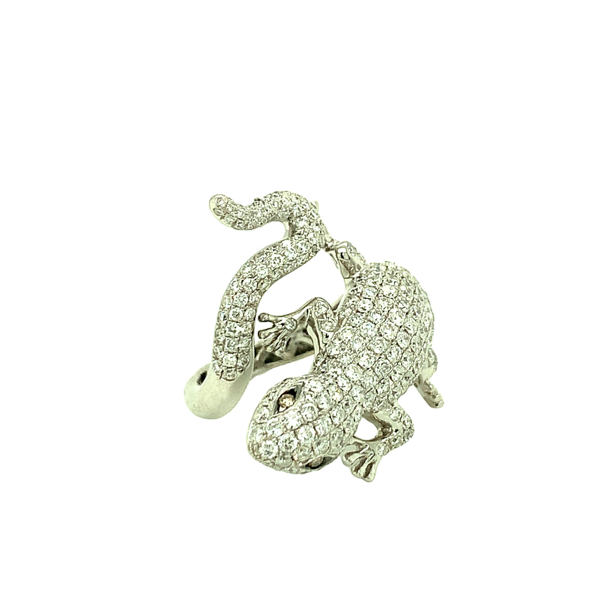Diamond Pave Salamander 18K White Gold Ring, circa 1970s
