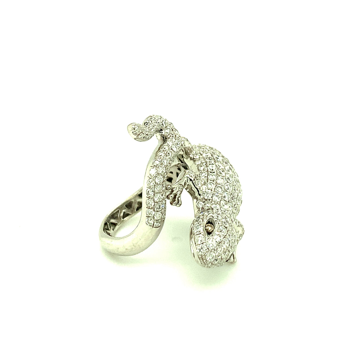 Diamond Pave Salamander 18K White Gold Ring, circa 1970s