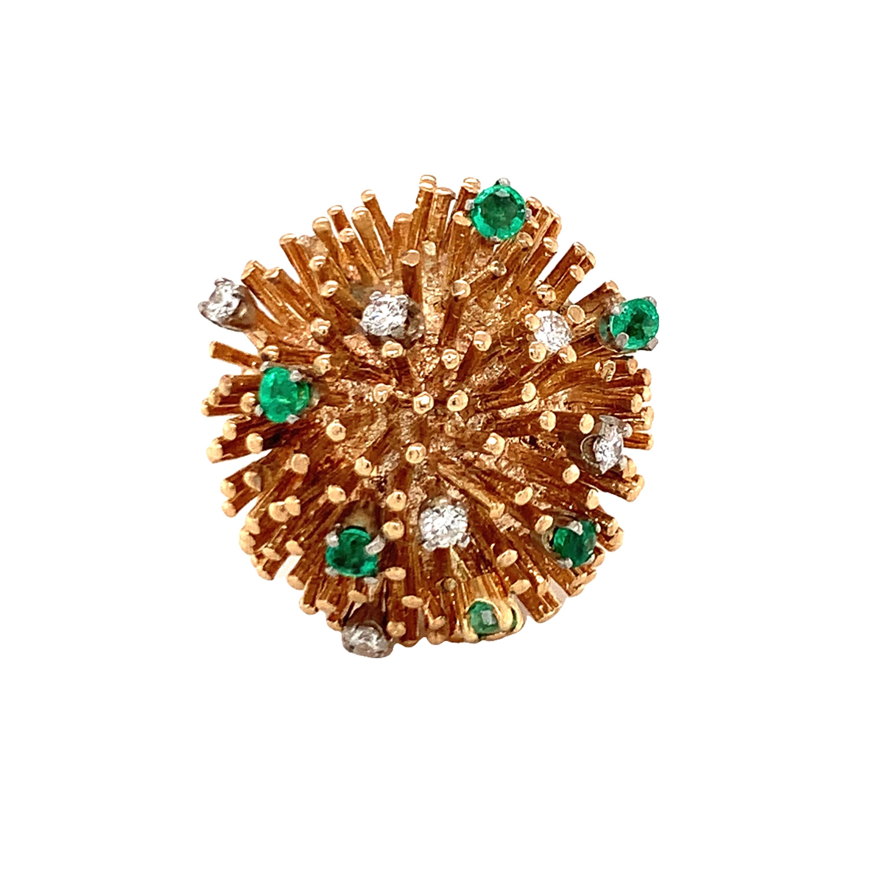 Diamond and Emerald 14K Yellow Gold Starburst Ring