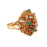 Diamond and Emerald 14K Yellow Gold Starburst Ring