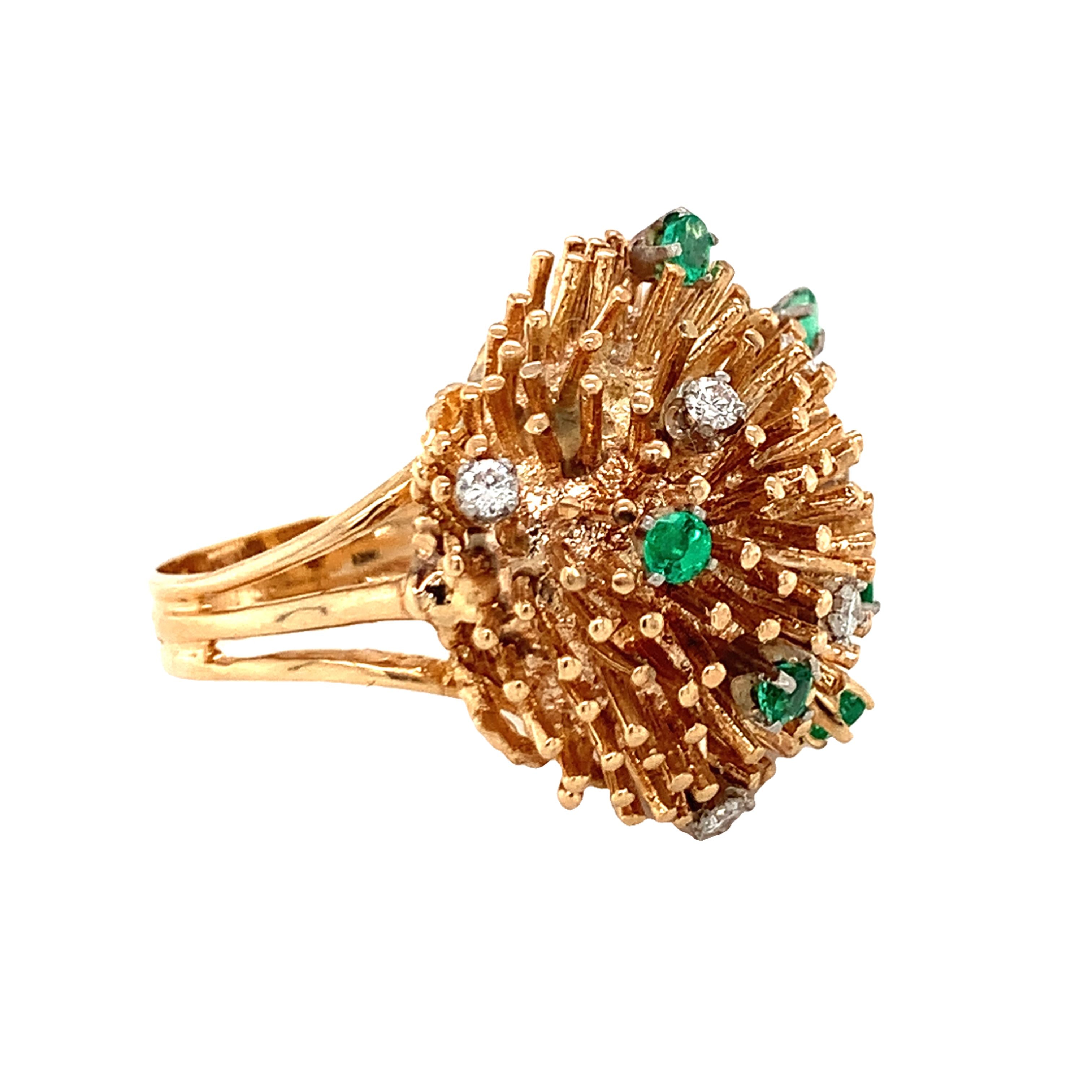 Diamond and Emerald 14K Yellow Gold Starburst Ring