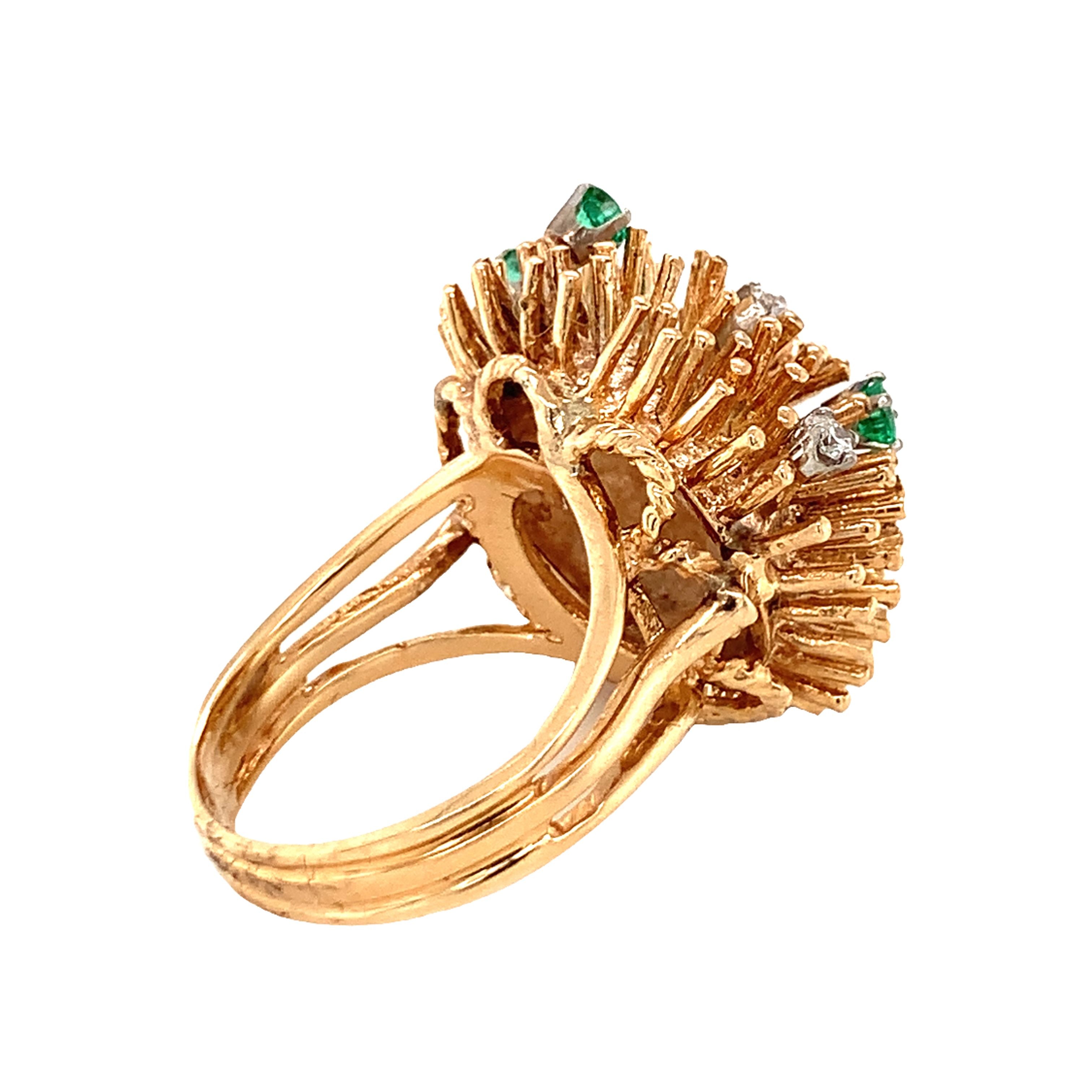 Diamond and Emerald 14K Yellow Gold Starburst Ring