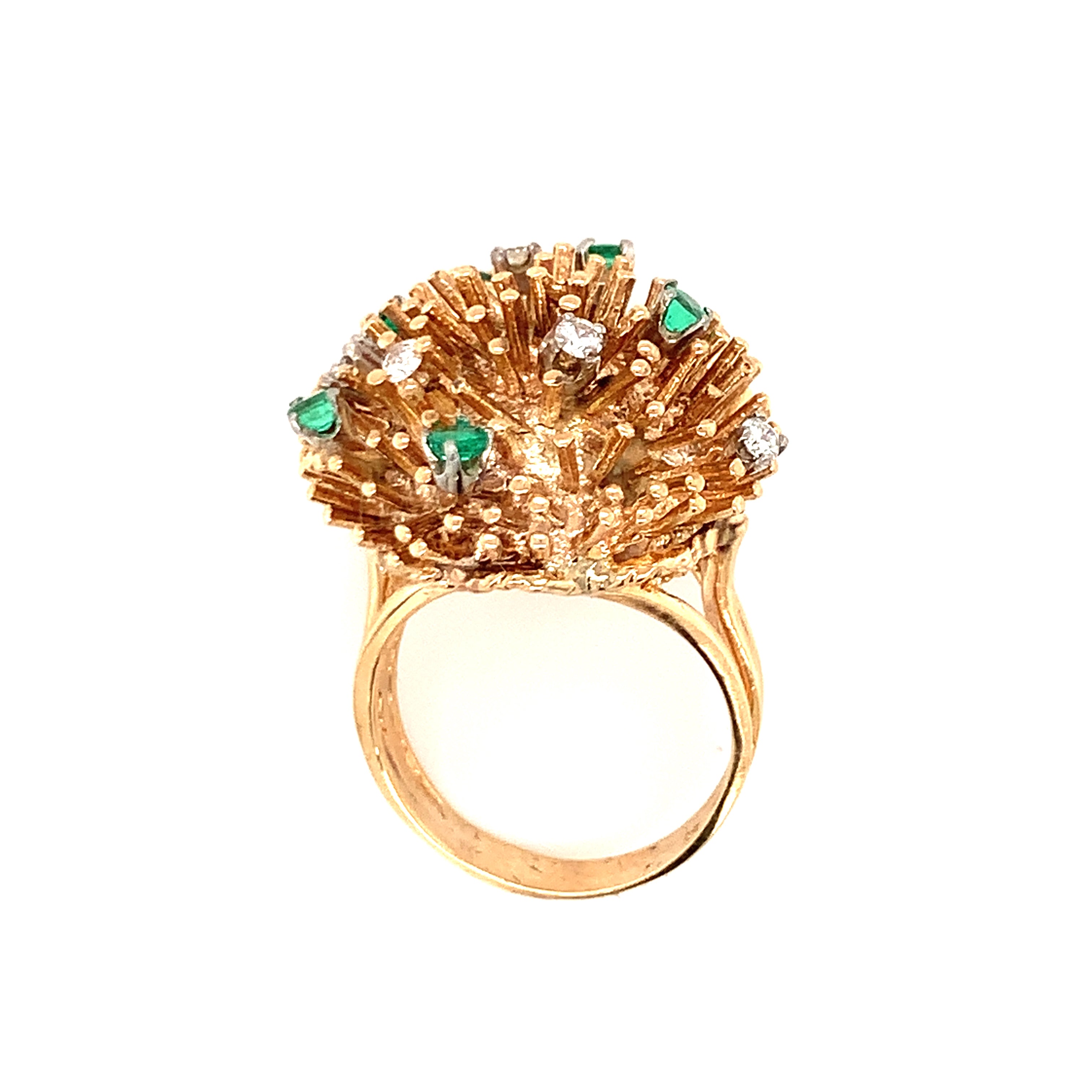 Diamond and Emerald 14K Yellow Gold Starburst Ring