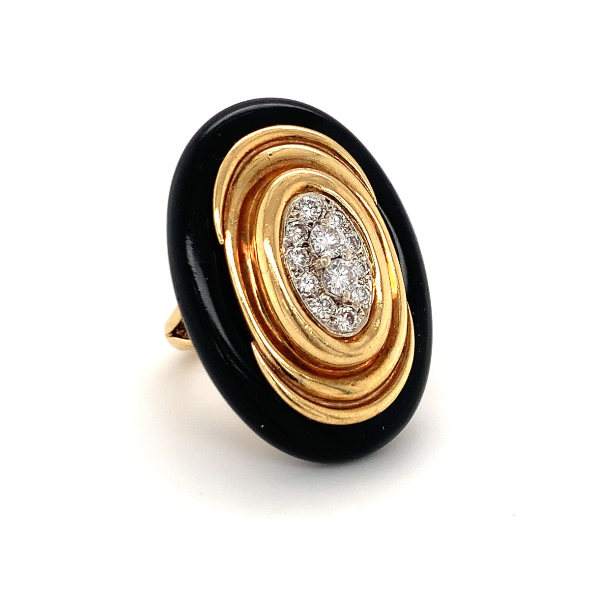 Diamond and Onyx 18k Yellow Gold Ring by Emis, circa 1970s