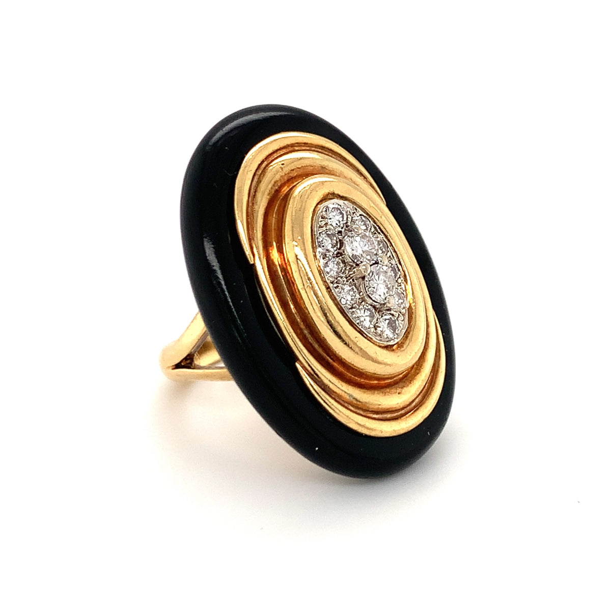 Diamond and Onyx 18k Yellow Gold Ring by Emis, circa 1970s