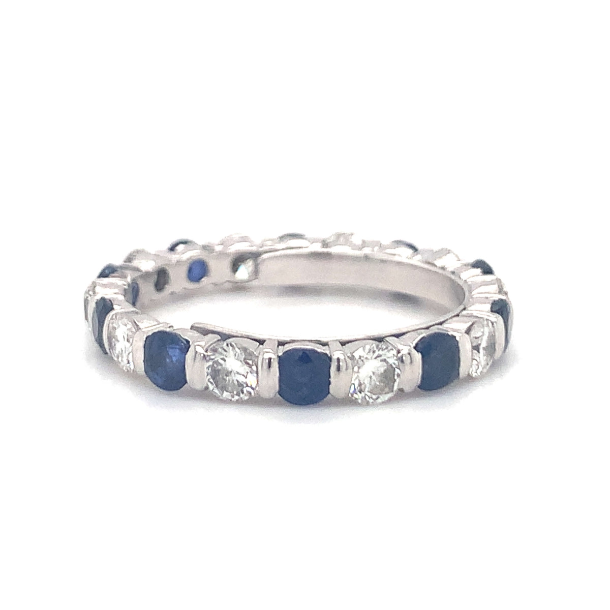 Diamond and Sapphire 18K White Gold Eternity Band Ring, circa 1970s