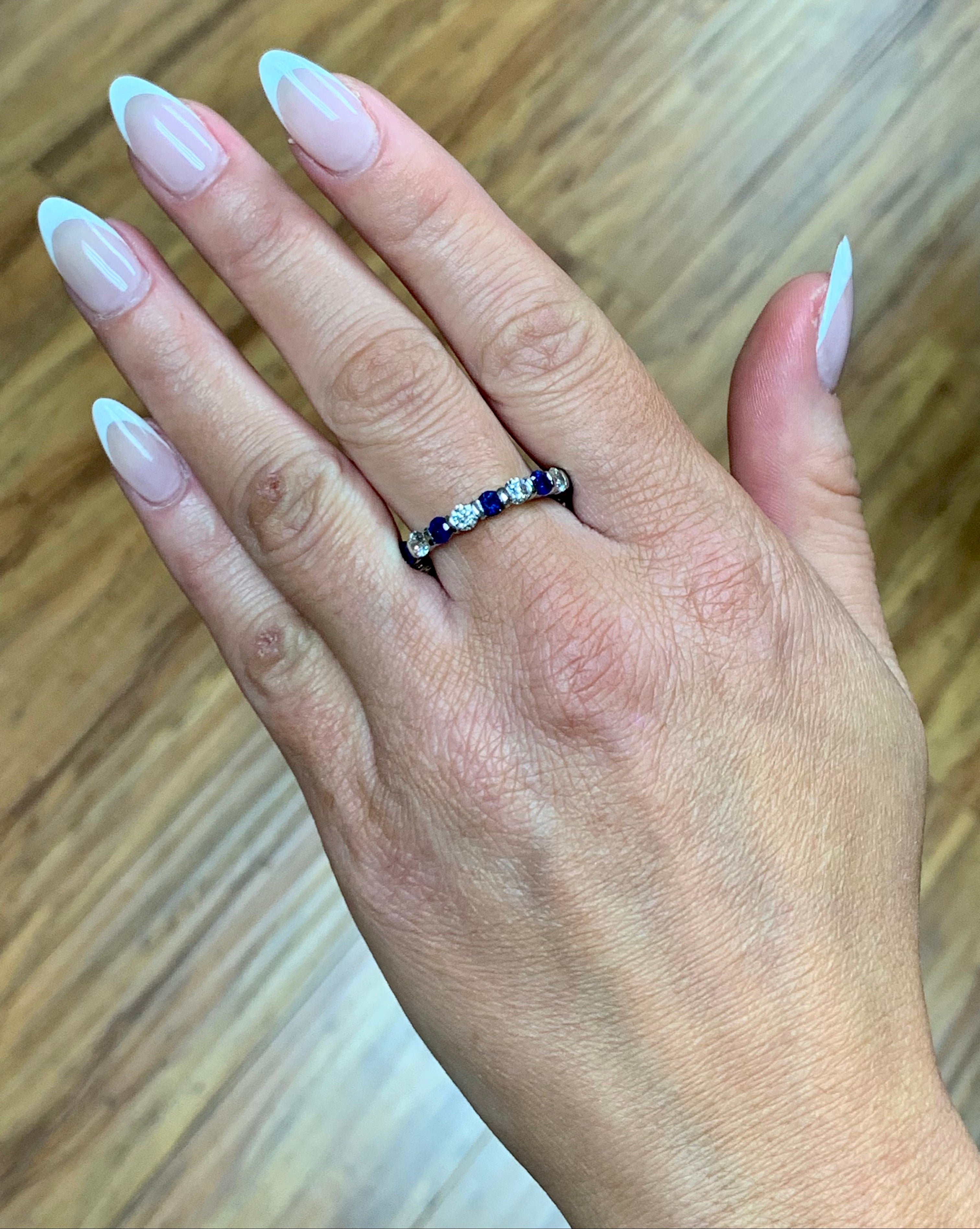Diamond and Sapphire 18K White Gold Eternity Band Ring, circa 1970s