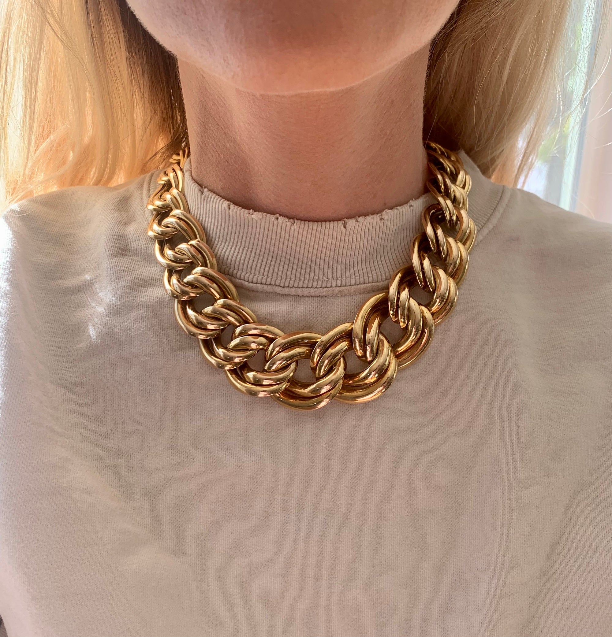 Double Oval Link 14K Yellow Gold Necklace