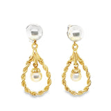 14K YELLOW GOLD PEARL DANGLING EARRINGS