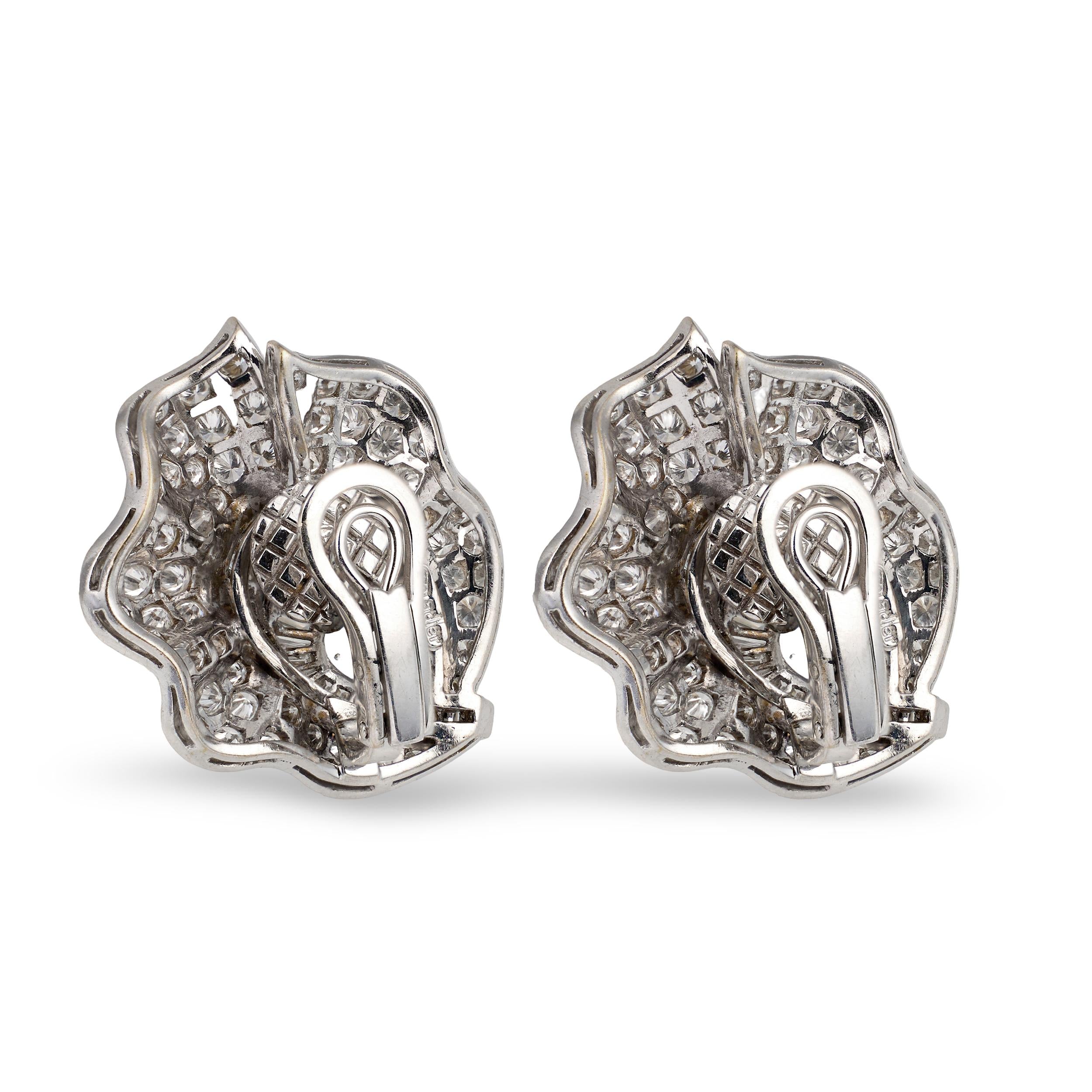 Mid-Century Pave Diamond 18k White Gold Earrings, circa 1950s