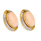 Pink Coral and Diamond 18K Yellow Gold Earrings, circa 1960s