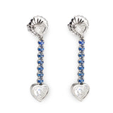 Heart Diamond and Sapphire Dangling Platinum Earrings