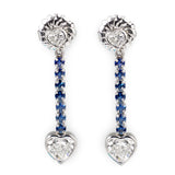 Heart Diamond and Sapphire Dangling Platinum Earrings
