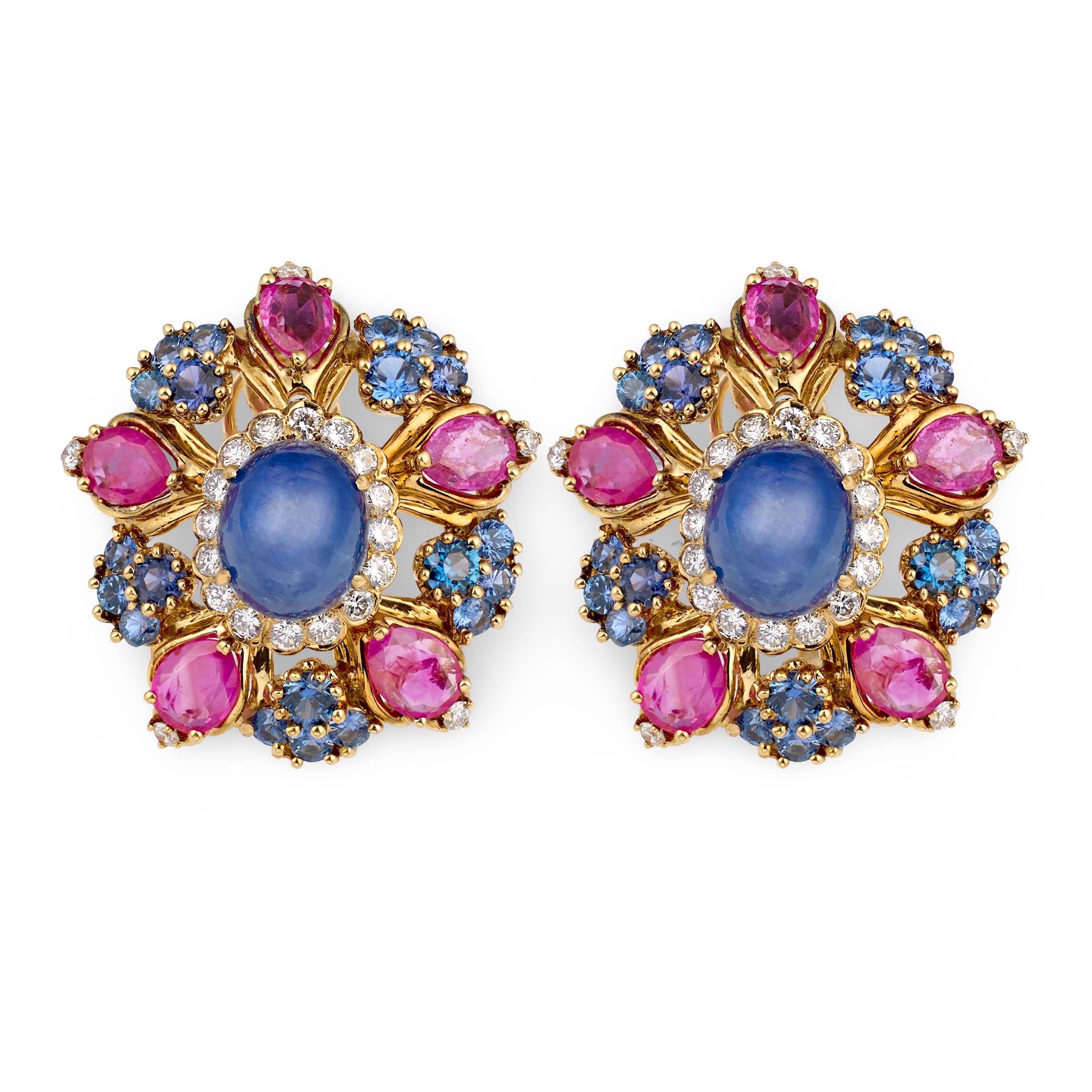 Multi-Gem Set 18K Gold Earrings