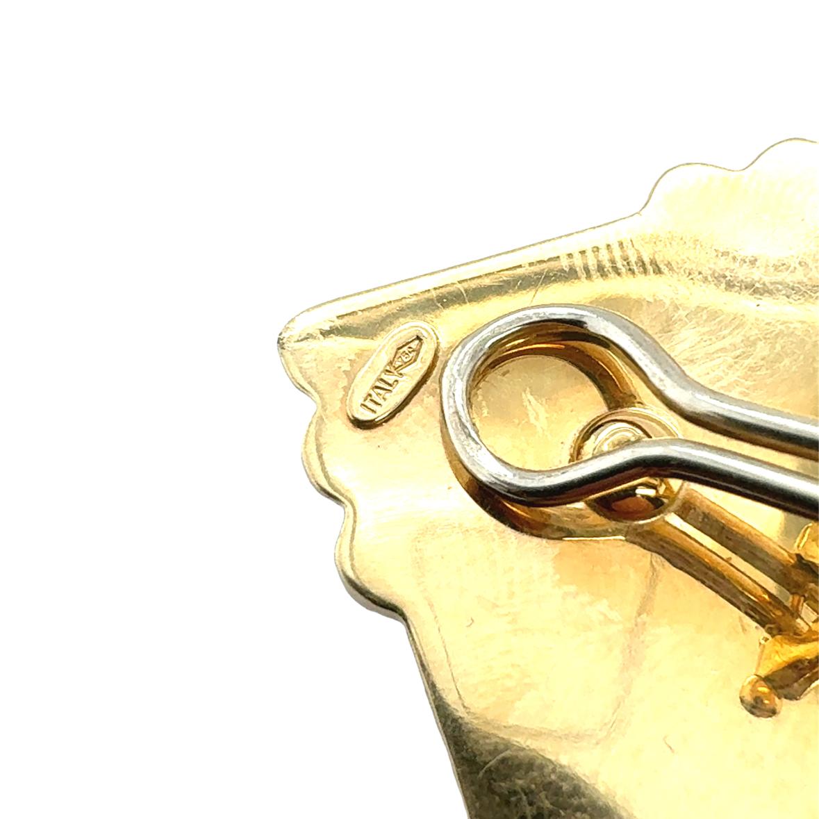 Vintage Italian 18K Yellow Gold Hammered Ear Clips, Bold 1970s Square Design