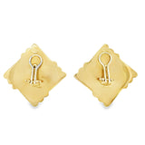 Vintage Italian 18K Yellow Gold Hammered Ear Clips, Bold 1970s Square Design