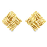 Vintage Italian 18K Yellow Gold Hammered Ear Clips, Bold 1970s Square Design