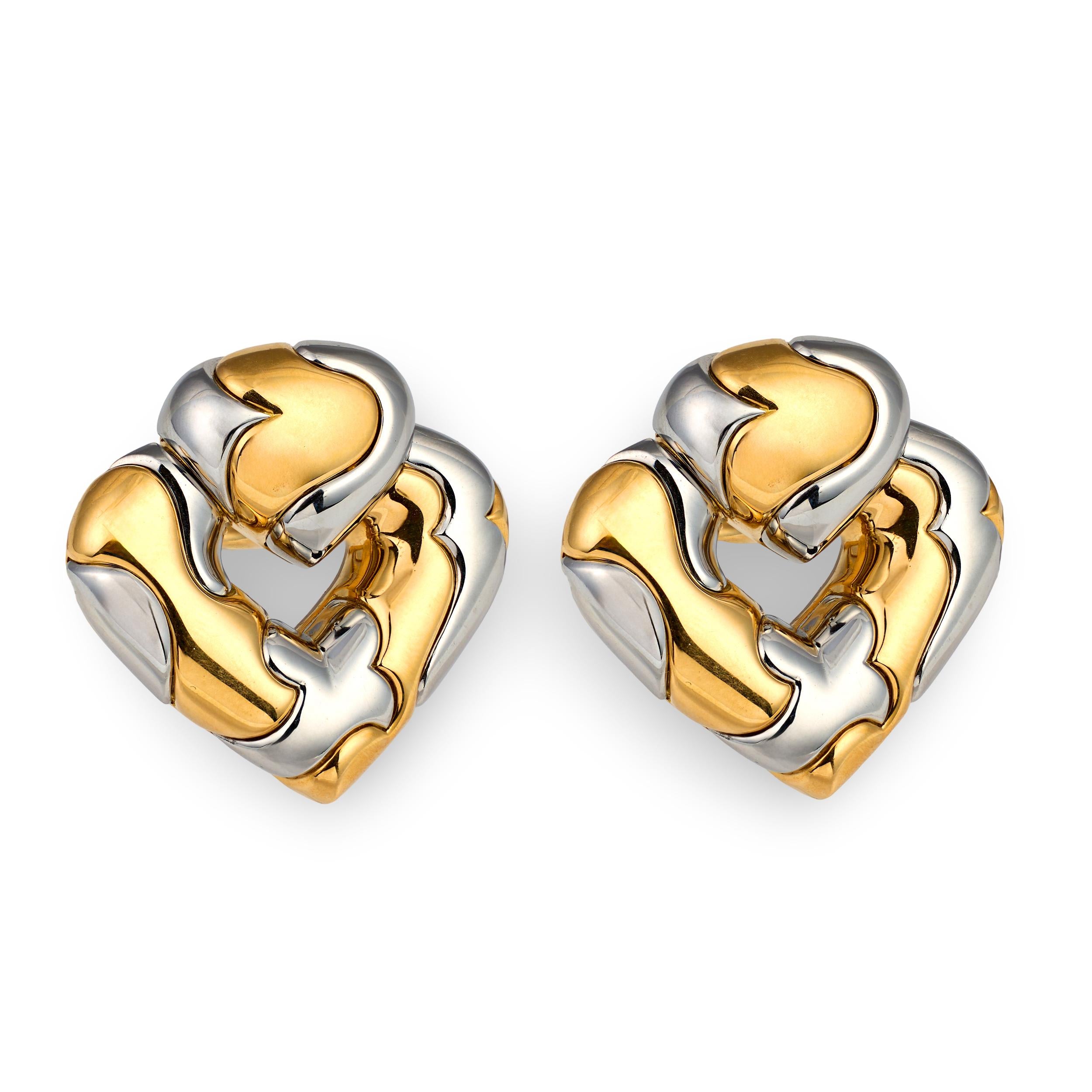 Heart Shape Earrings in 18k Gold and Steel by Marina B, circa 1980s