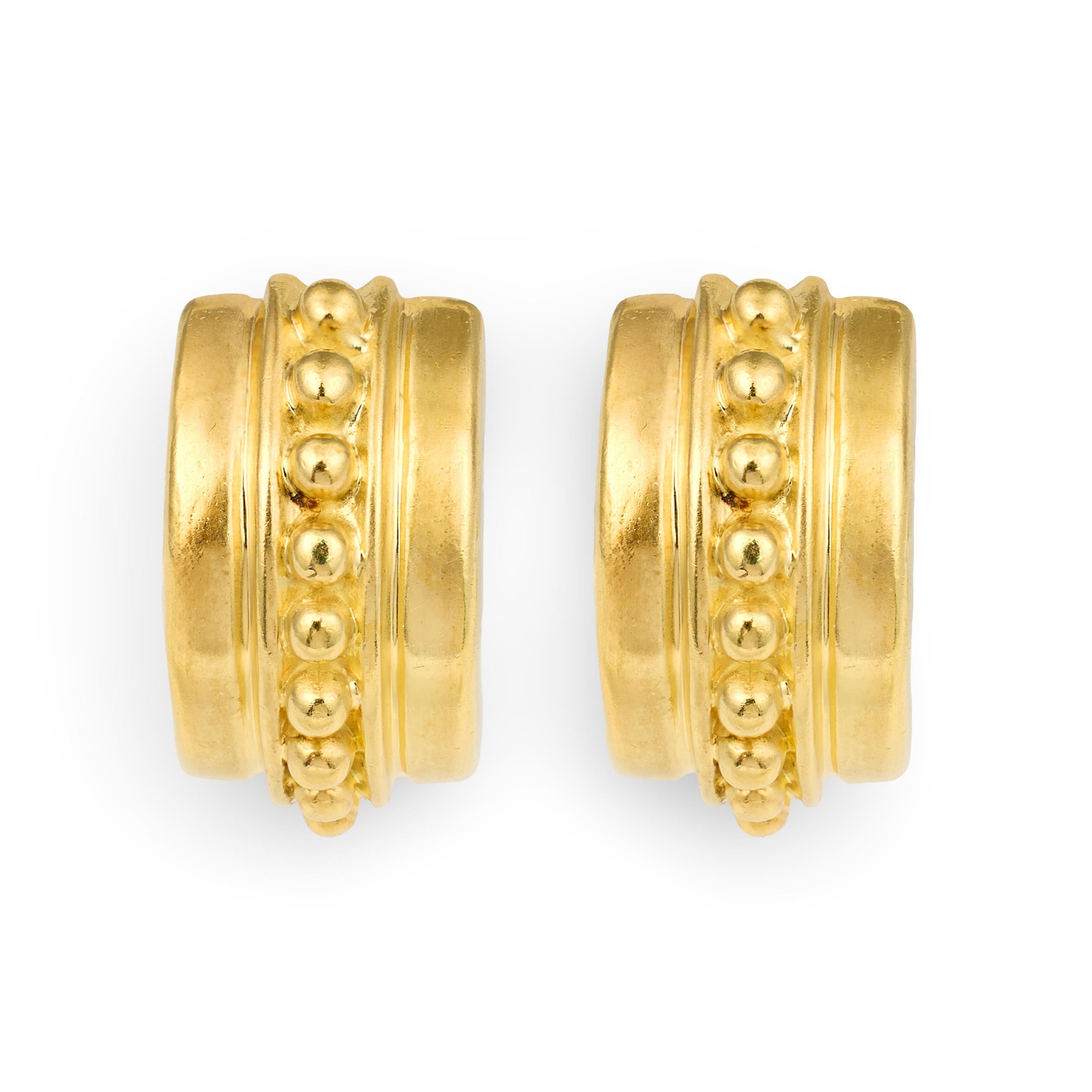 Vintage 18K Yellow Gold Half-Hoop Earclips with Beadwork, Circa 1960s