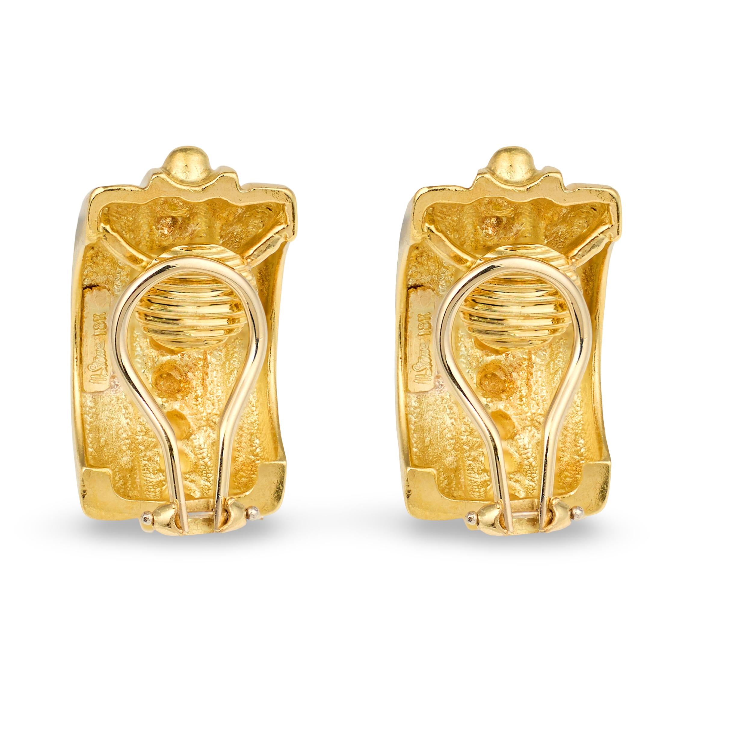 Vintage 18K Yellow Gold Half-Hoop Earclips with Beadwork, Circa 1960s