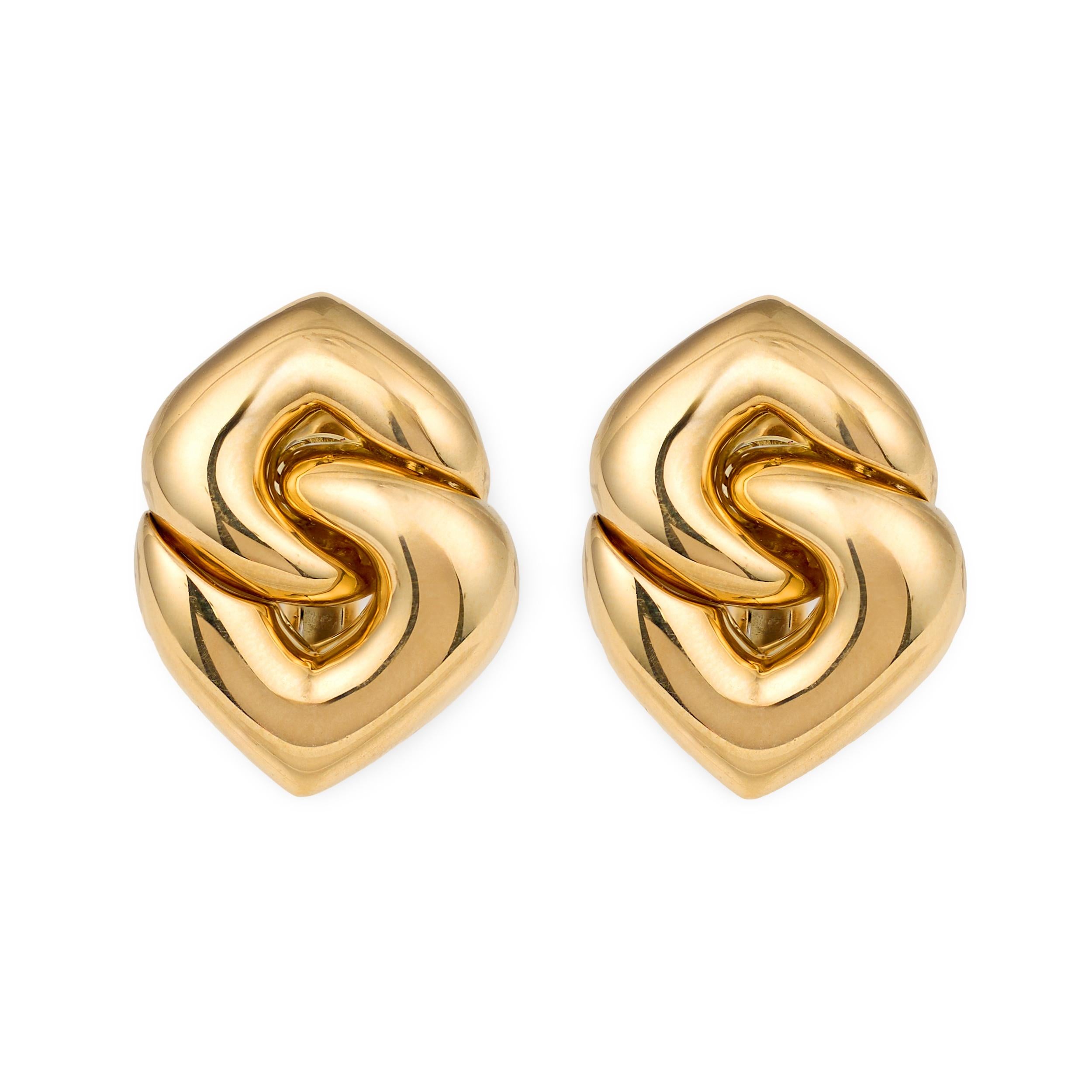 Doppio Cuore 18k Yellow Gold Earclips by Bvlgari, circa 1980s