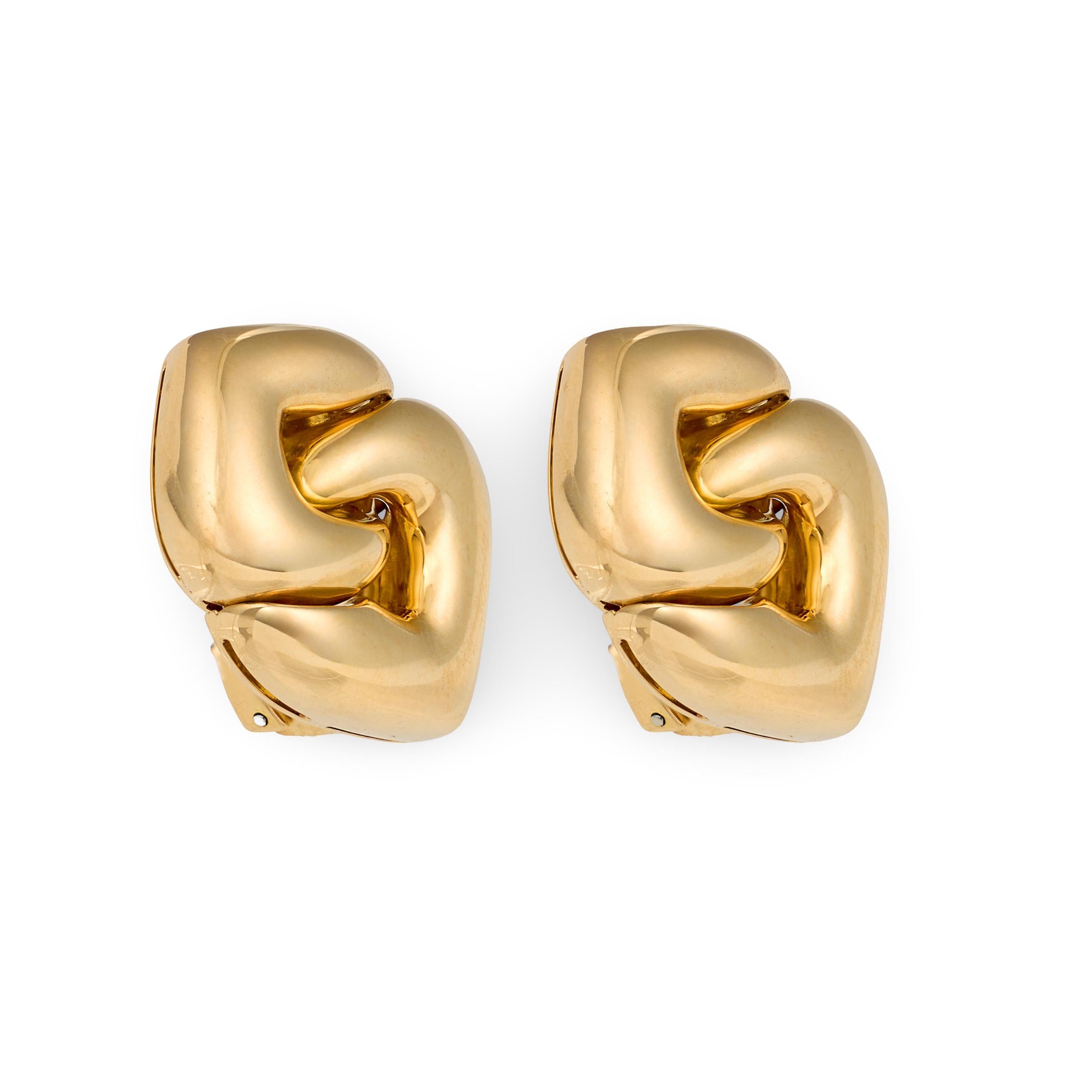 Doppio Cuore 18k Yellow Gold Earclips by Bvlgari, circa 1980s