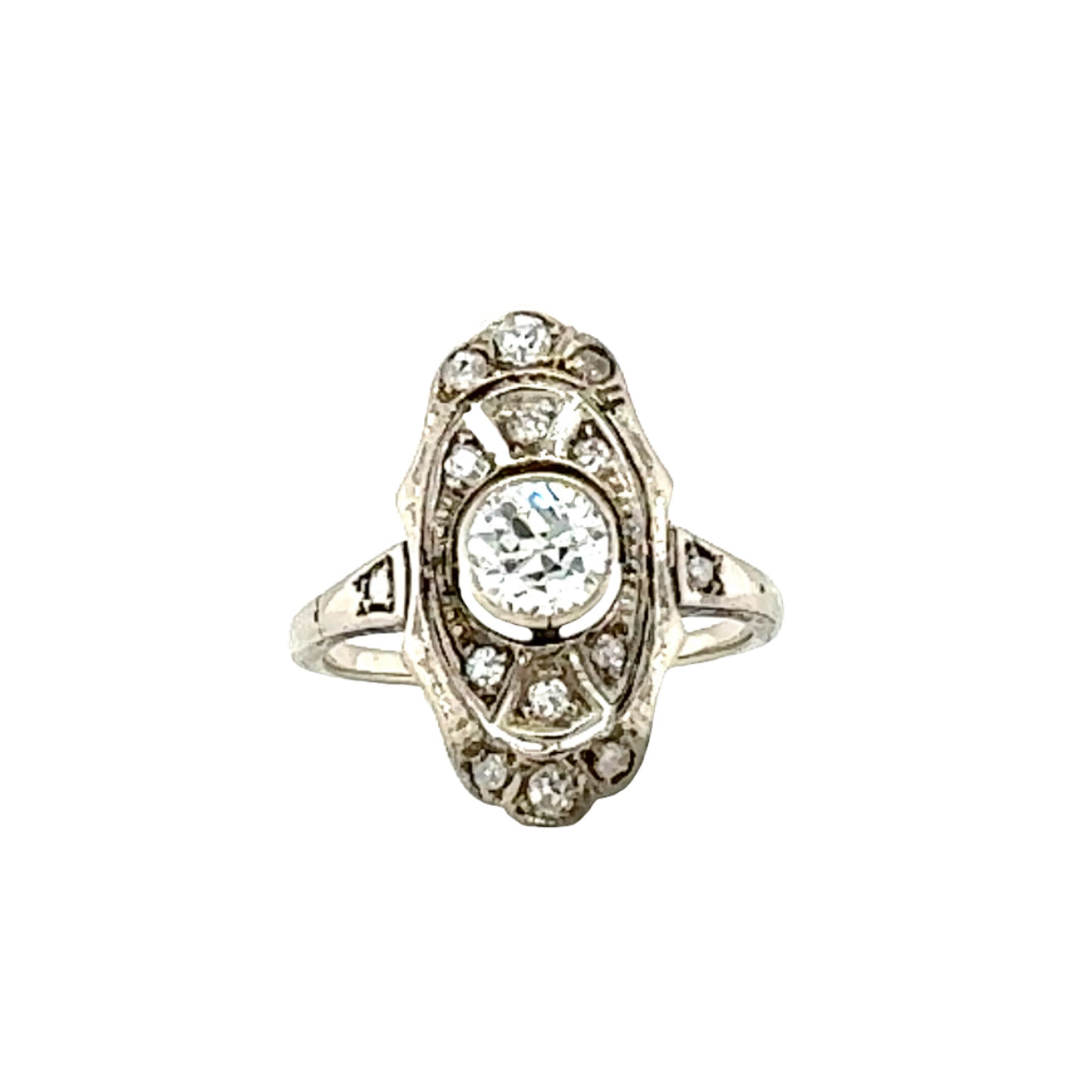 Edwardian 14K White Gold Diamond Filigree Ring