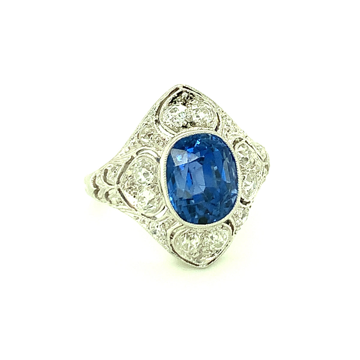 Edwardian Sapphire and Diamond Platinum Ring, circa 1910